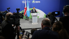 Pictured: COP26 President Alok Sharma speaking to media as the summit concluded on 13 November. Image: UNFCCC